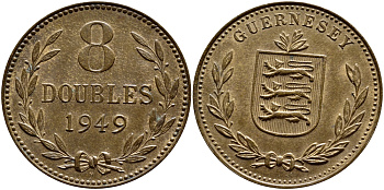Гернси 8 даблов (дублей) 1949 Н KM 14 бронза UNC 80-124