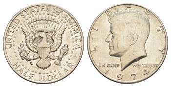 США 1/2 доллара (50 центов) 1974 Джон Кеннеди KM 202b медь плакированная медно-никелем aUNC 4536-625