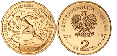 Польша 2 злотых 2012 MW, XXX летние Олимпийские игры в Лондоне в 2012 году KM 832 нордик UNC M48-11