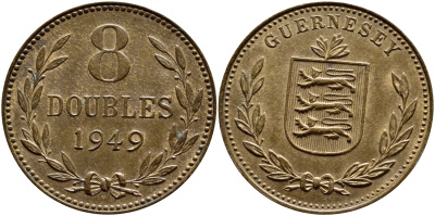 Гернси 8 даблов (дублей) 1949 Н KM 14 бронза UNC 80-124
