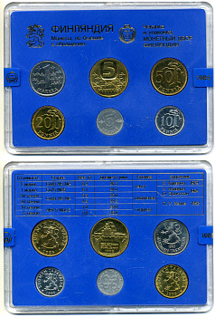 Финляндия набор из 6 монет 1985 в пластике, РУССКИЙ ТЕКСТ, тираж 1500 ЭКЗ. KM MS17 UNC 00-00