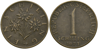 Австрия 1 шиллинг 1973 KM 2886 алюминиевая бронза 25-1122