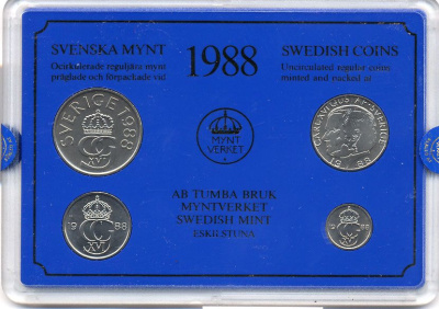 Швеция набор монетного двора из 4 монет 1988 в пластике, Карл XVI Густав (1973- ) KM MS47 UNC 4-3-7-160