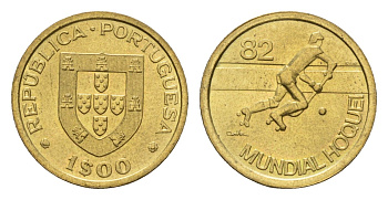 Португалия 1 эскудо 1982 Чемпионат мира по хоккею на роликах KM 612 никель латунь UNC 4679-532