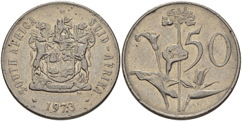 ЮАР 50 центов 1973 Зантедеския Эллиота (калла), герб KM 87 никель 32-1126