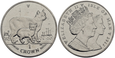 Остров Мэн 1 крона 2012 мэнская кошка с котенком KM 1538 медно-никель UNC 4125-121