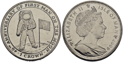 Остров Мэн 1 крон 2009 40 лет с момента исторической высадки человека на Луну КМ 1415 медно-никель UNC M94-03