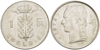 БЕЛЬГИЯ 1 ФРАНК 1972 BELGIE, БОДУЭН I (1951-1993) KM 143.1 медно-никель 3856-136