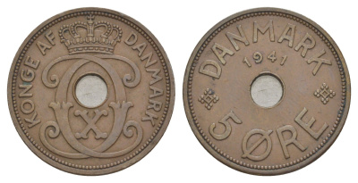 Фарерские острова 5 эре 1941 Кристиан X (1912-1947), датские территории KM 3 бронза 3711-1714