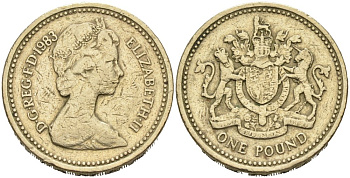 Великобритания 1 фунт 1983 Королевский Британский герб KM 933, Spink 4221 никель латунь 4513-616