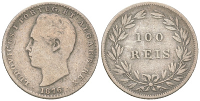 Португалия 100 реалов 1876 Луиш I (1861-1889) KM 510 серебро 4611-262