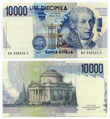 Италия 10000 лир 1984 Вольта, музей Храм Вольтиано Pick 112d бумага 8564-6-1-1