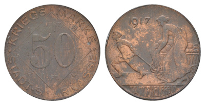 Билефельд 50 пфеннигов 1917 Funck 40.4, Men05 2775.10, Men18 3552.10 цинк 4638-353