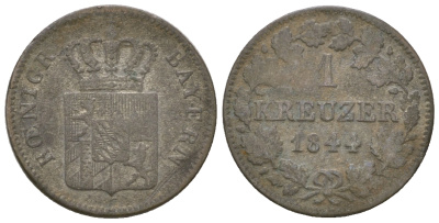 Бавария 1 крейцер 1844 Людвиг I (1825-1848) KM 422, AKS 88 серебро 4615-1263