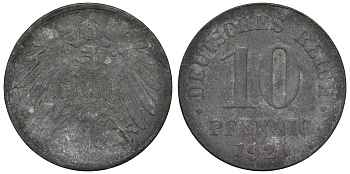 Германия 10 пфеннигов 1921 KM 26, J. 299, Weege 8 цинк 4119-343