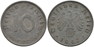 Германия 10 рейхспфеннигов 1942 A KM 101, J.371 цинк 4151-169