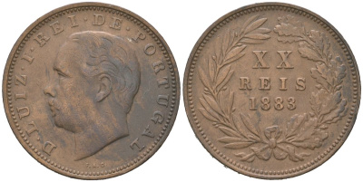 Португалия 20 реалов 1883 Луиш I (1861-1889) KM 527 бронза 4512-913
