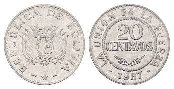 Боливия 20 сентаво 1987 KM 203 нержавеющая сталь UNC 4114-1054