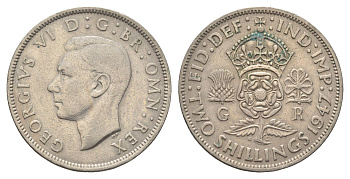 Великобритания 2 шиллинга (флорин) 1947 Георг VI (1936-1952) KM 865, Spink 4102 медно-никель 4663-242