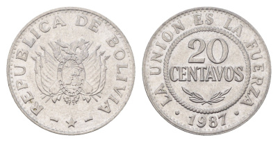 Боливия 20 сентаво 1987 KM 203 нержавеющая сталь UNC 4114-1054