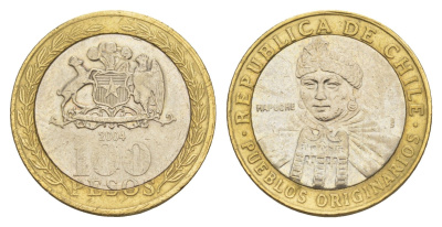 Чили 100 песо 2004 KM 236 биметалл UNC 4641-531