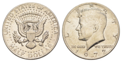 США 1/2 доллара (50 центов) 1972 Джон Кеннеди KM 202b медь плакированная медно-никелем aUNC 4140-231