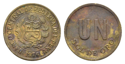 Перу 1 соль 1976 KM 266.1 латунь 4664-459