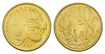 Эфиопия 10 сантимов 2012 KM 45.3 сталь плакированная латунью UNC 4544-1256