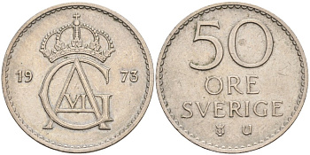 Швеция 50 эре 1973 U, Густав VI Адольф (1950-1973) KM 837 медно-никель 4538-1236