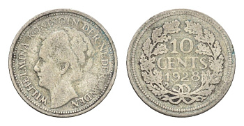 Нидерланды 10 центов 1928 Вильгельмина I (1890-1948) KM 163 серебро 4659-1151