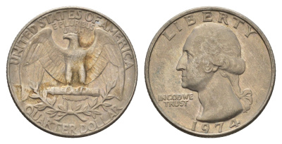 США 25 центов (квотер, 1/4 доллара) 1974 Вашингтон KM 164a медь плакированная медно-никелем 4673-1055