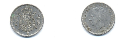 ИСПАНИЯ 5 ПЕСЕТ 1980 KM 807 медно-никель 54-1817