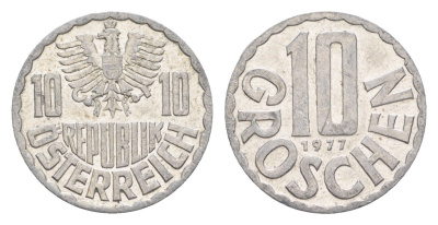 Австрия 10 грошей 1977 KM 2878 алюминий 4147-321