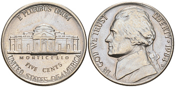 США 5 ЦЕНТОВ 1984 D ДЖЕФФЕРСОН KM A192 медно-никель 190-213