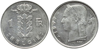 БЕЛЬГИЯ 1 ФРАНК 1977 BELGIE KM 143.1 медно-никель 4379-645