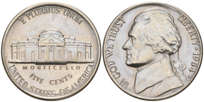 США 5 ЦЕНТОВ 1984 D ДЖЕФФЕРСОН KM A192 медно-никель 190-213