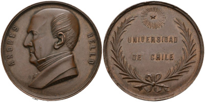 Чили медаль ND Андрес Бельо, основатель Чилийского университета, медальер Venegas, диаметр 38 мм. бронза 1095-8-44