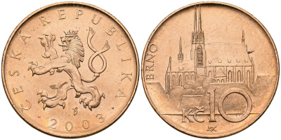 ЧЕХИЯ 10 КРОН 2003 KM 4 сталь плакированная медью UNC 540-747