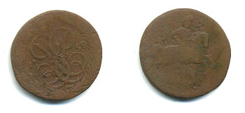 РОССИЯ 1 КОПЕЙКА 1758 медь 61-244