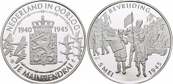 НИДЕРЛАНДЫ МЕДАЛЬ ND ГОЛАНДИЯ В ВОЙНЕ 1940-1945, ПОБЕДА 5 МАЯ 1945 ГОДА серебро PROOF 01-161-21