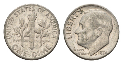 США 10 центов (дайм) 1974 Рузвельт KM 195a медь плакированная медно-никелем 4674-545