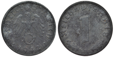 Германия 1 рейхспфенниг 1942 D KM 97, J. 369 цинк 4124-223