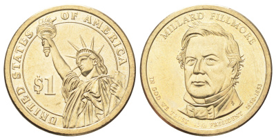 США 1 доллар 2010 Президент США - Миллард Филлмор (1850-1853) KM 475 медь с марганцево-латунным покрытием UNC 4666-956