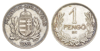 Венгрия 1 пенге 1939 KM 510 серебро 4637-457