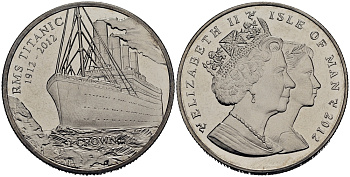 Остров Мэн 1 крона 2012 100 лет со дня гибели Титаника, встреча с айсбергом KM 1483 медно-никель UNC 00-00