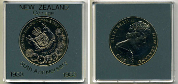 Новая Зеландия 1 доллар 1983 50 лет чеканки национальных монет, Елизавета II (1952-2022), в оригинальной пластиковой упаковке KM 53 медно-никель UNC 00-00