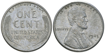 США 1 цент 1943 Авраам Линкольн KM 132 a сталь покрытая цинком aUNC 4580-867