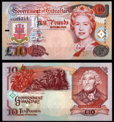 Гибралтар 10 фунтов 2006 Елизавета II. Великая осада, 1779-1783, генерал Элиотт Pick 32 бумага UNC (пресс) 451-1236-3