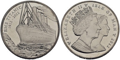 Остров Мэн 1 крона 2012 100 лет со дня гибели Титаника, встреча с айсбергом KM 1483 медно-никель UNC 00-00