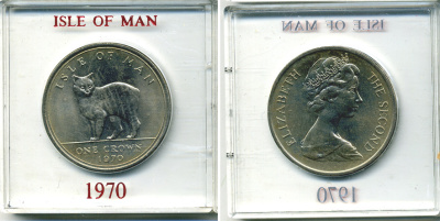 Остров Мэн 1 крона 1970 кошка Мэна, в оригинальной пластиковой коробке KM 18 медно-никель UNC 6-6-1-28